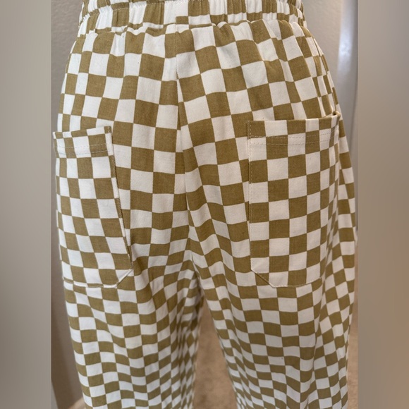 Solai The Label Cream & Tan Checkered Cotton Track Pants w/ Pockets & Drawstring - Picture 7 of 9